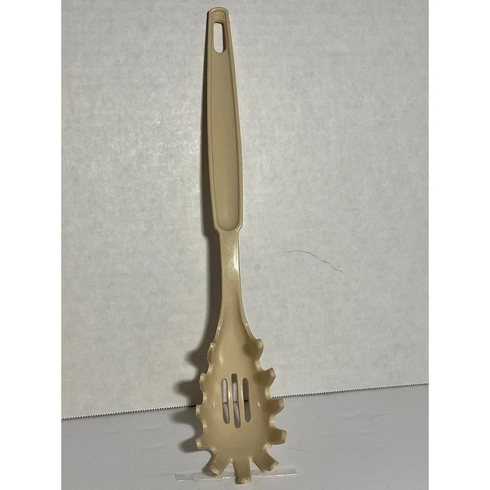 Vintage Ekco Kitchen Utensil 4pc Slotted Spatula Spoons Pasta Server Brown Tan